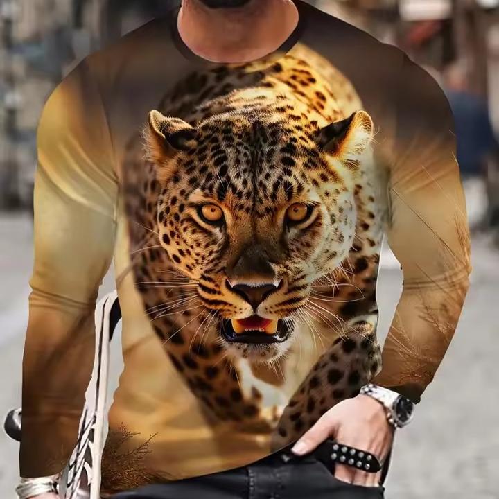 Pánské tričko s dlouhým rukávem Podzimní Nové 3D Potisk Zvíře Leopard Grafika Trička Jarní Ležérní Hip Hop Topy Pánské Nadměrné Oblečení