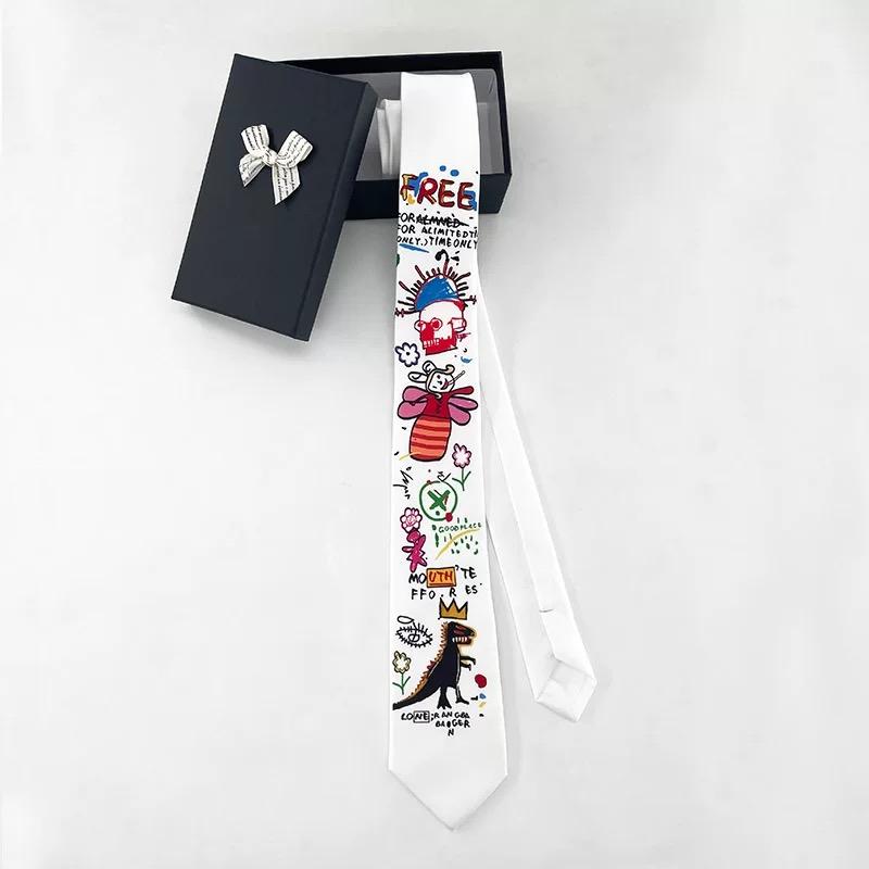 

Граффити Печать Хип-Хоп Панк Белый Галстук Женская Мода Y2k Кавайный Галстук Повседневная Рубашка Галстуки Для Женщины Подарочная Коробка белый
