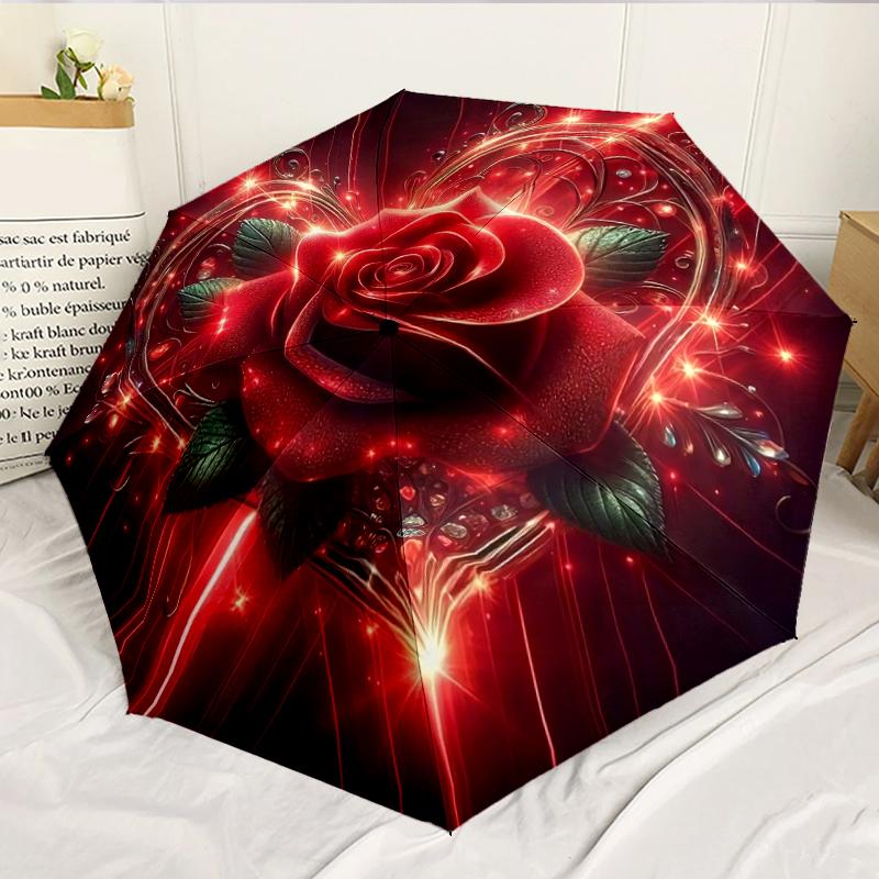 Floral Elegance In Pink Roses 8-Frame for Travel, Camping, Casual Lightweight Portable Umbrella, Essential for Every Family Holidays Birthday Gift