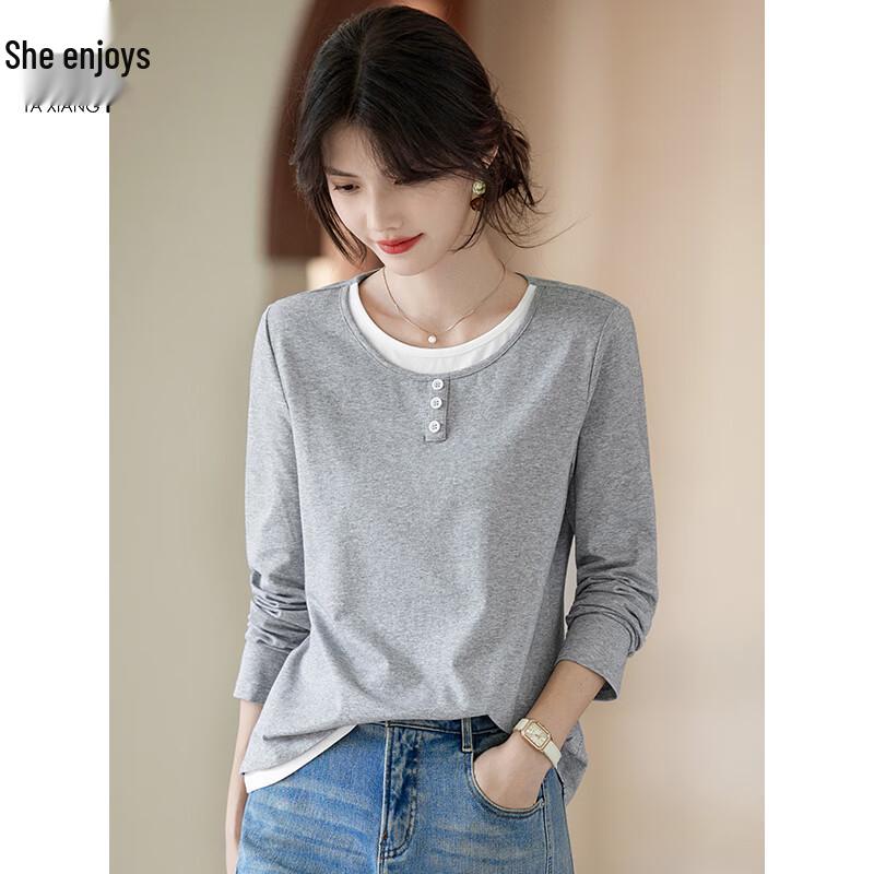Women's Faux Two-Piece Long Sleeve T-Shirt