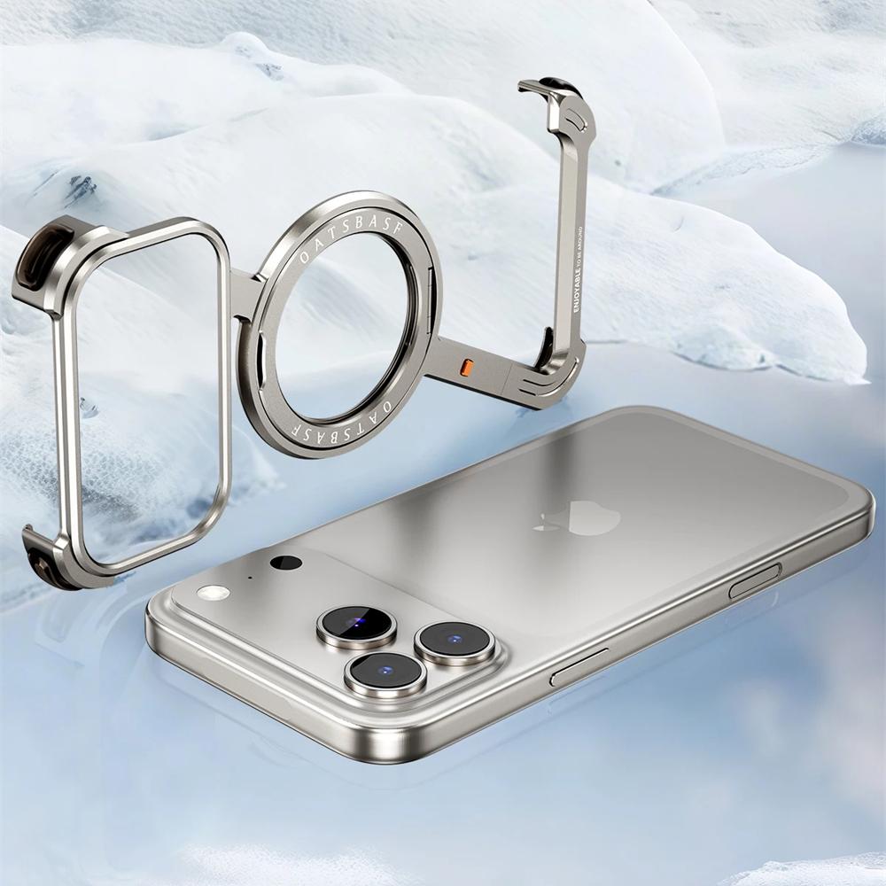 Luxury Metal Magnetic Phone Case for iPhone 17 Air 16 15 Pro Max For Magsafe 360° Rotation Stand Frameless Shockproof Protection Cover