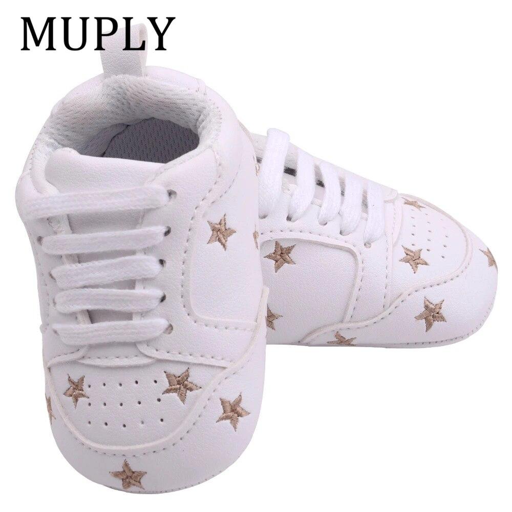 2023 Baby Shoes For Newborn Baby Boys Girls Print Heart Star Pattern First Walkers Kids Toddlers Soft Sole PU Sneakers For 0-18M
