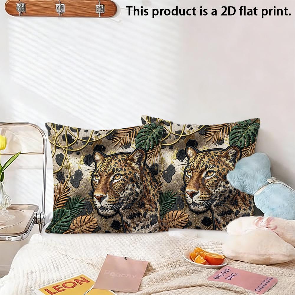 2 Stück Leoparden-Tropen-Dschungel-Print Kissenbezüge 2er-Pack Dekorative quadratische Kissenhüllen für Sofa Schlafzimmer Wohnzimmer