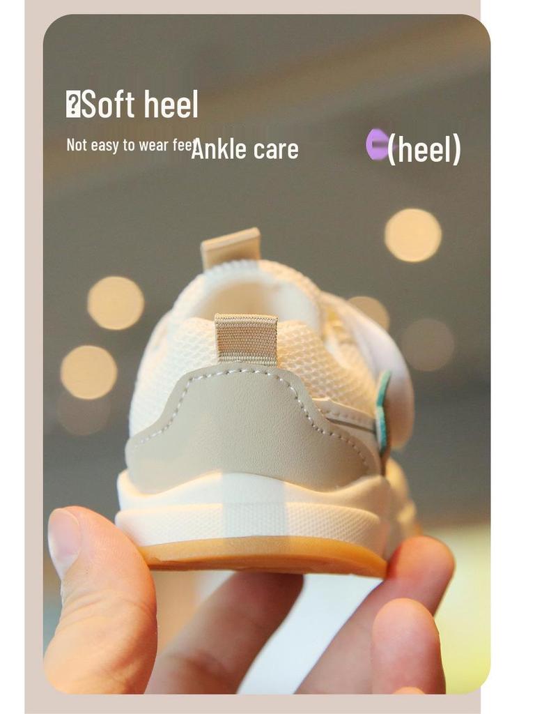 Breathable Mesh Baby First Walker Shoes - Soft Sole, Anti-slip, Cartoon Design, Velcro Closure for Boys and Girls, Spring/Autumn.
