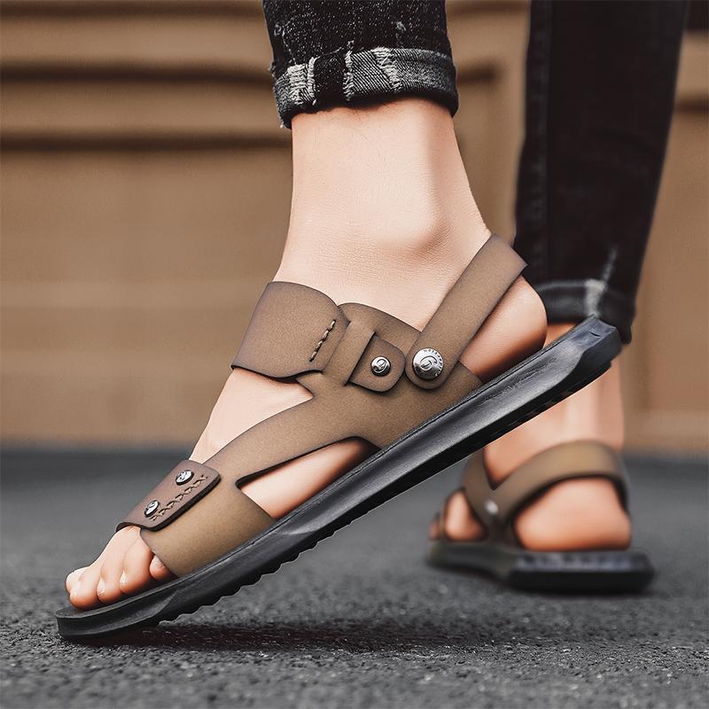 Non-slip Open-toe Sandals Mens Slip on Shoe Men's Slippers Summer New Sandals Men Leather Sandals Adult All-match Beach Shoes