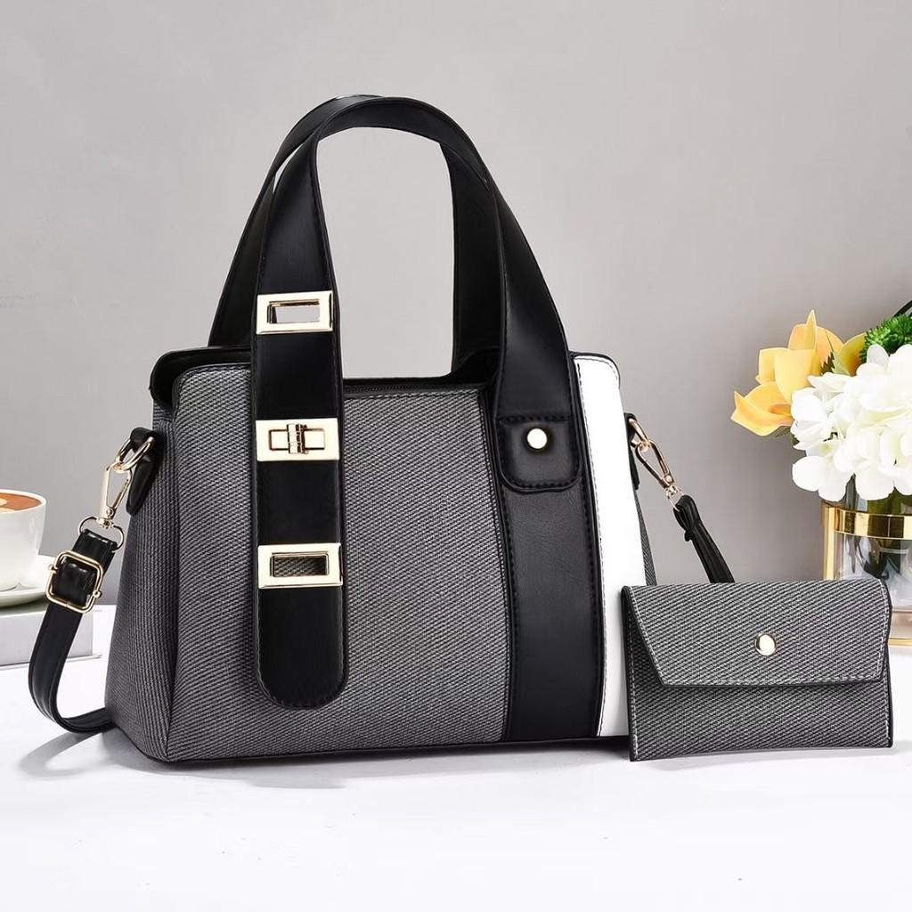 

Fashion Blocking Color And Splicing Design Women Casual Handbag With Wallet