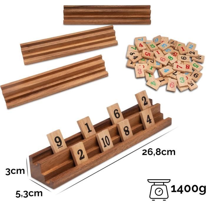 Jeu de société - logoplay rummy - 108 pièces - supports en bois - pour 2 à 4 joueurs