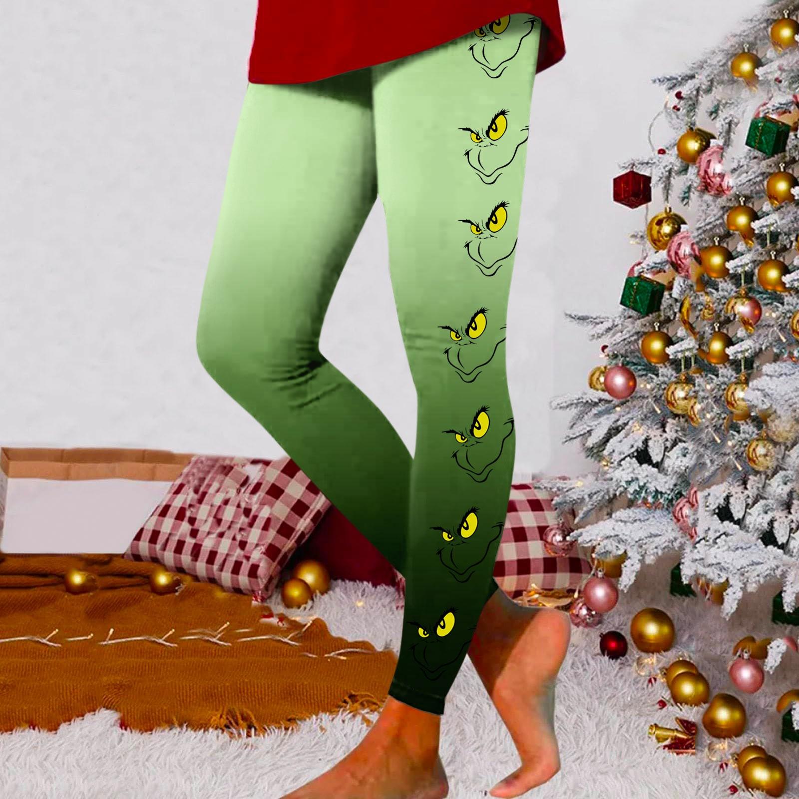 Women s Fashion Casual Outdoor Christmas Print Slim Stretch Yoga Pants Nine Minute Pants S