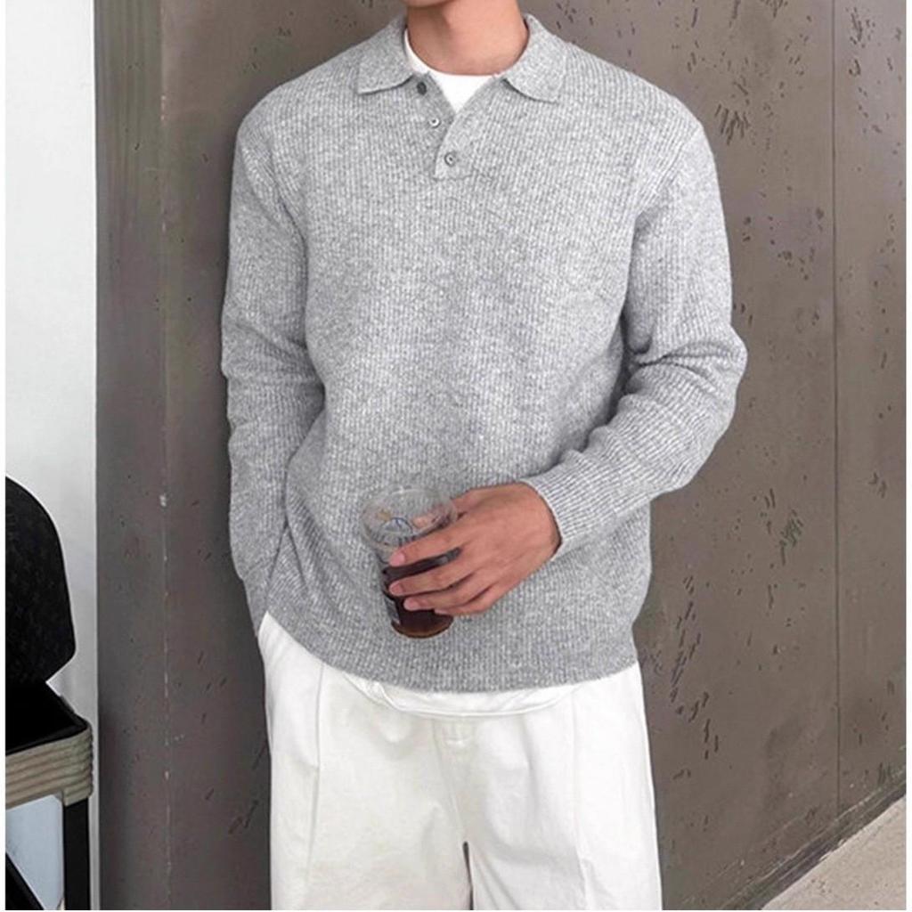 Apricot Retro Polo Collar Men's Sweater - Autumn/Winter Knitwear, Old Money Style Lapel Knit Top