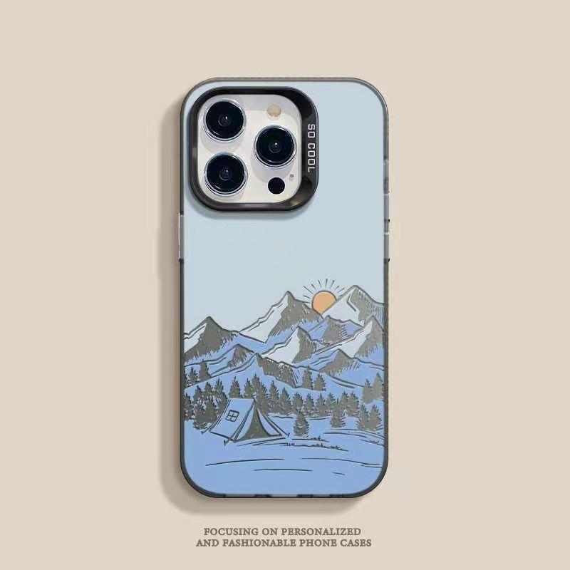 Color Silver Sunset Snow Mountain Pine for 14promax Apple 13 Mobile Phone Case iPhone12 Straight Edge 11 New 15