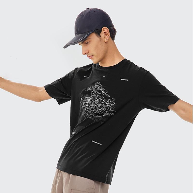 Li Ning CF Round Neck Pullover Letter Print Pattern Short Sleeve T-Shirt Men Tops Standard-White ATSU595-1