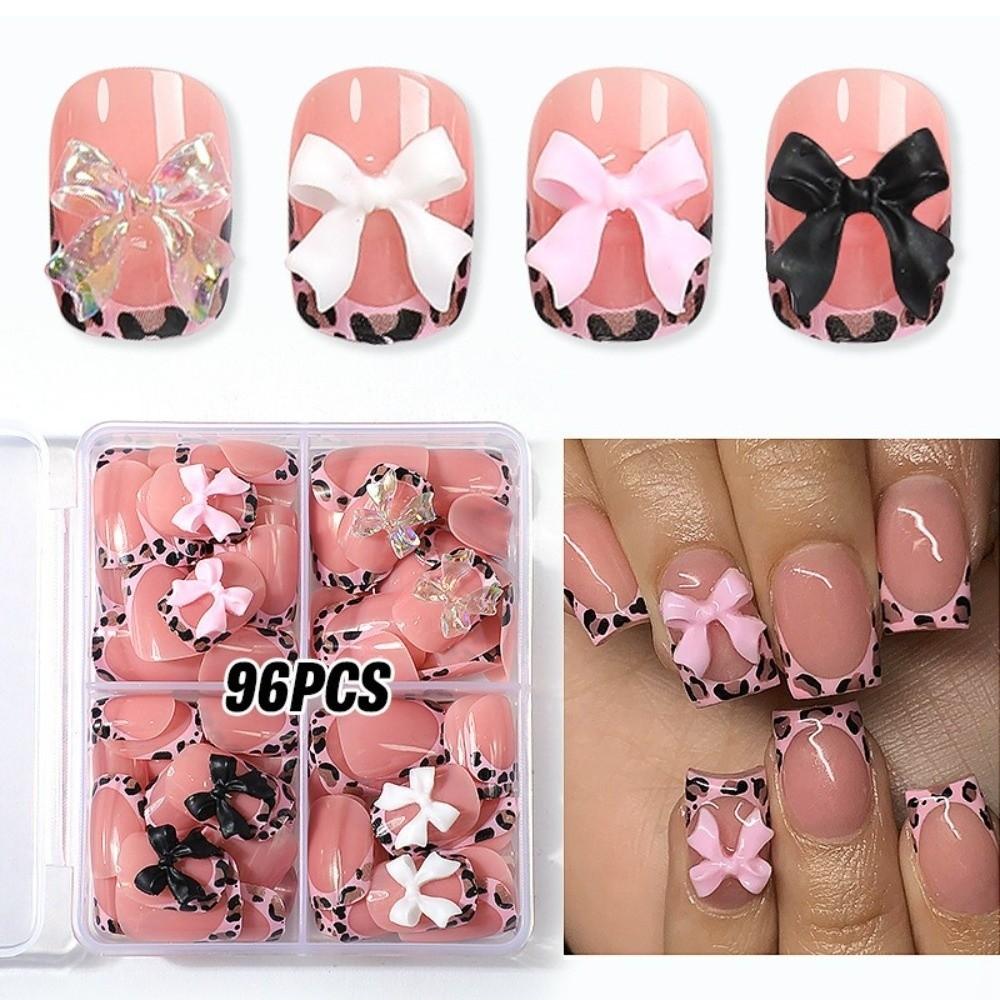 96pcs/Box Leopard Square Head Press On Nails Nail Art Finished Nail Tips  Women/Girls