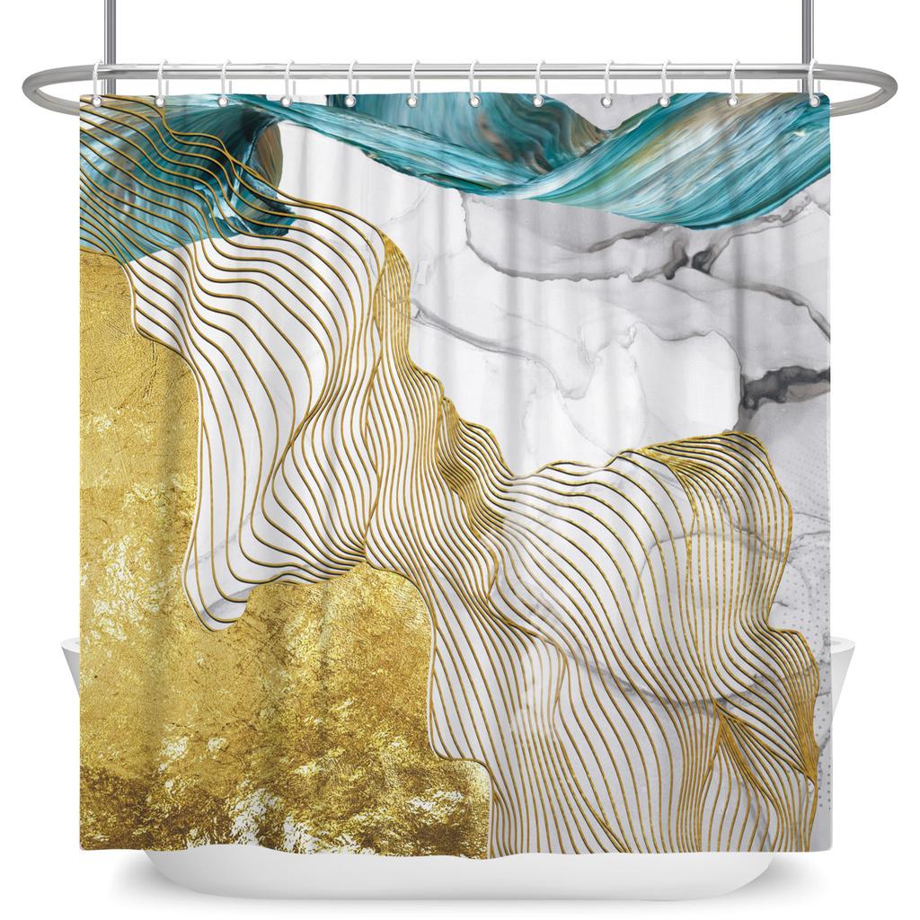 Luxury Marble Texture Shower Curtain Abstract Geometric Print Bath Curtain For Bathroom Decor Modern Minimalist Design With Hook