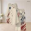 Women Plus Size Red Blue White Star Printed Round Neck Long Sleeve High Low Top Wide Leg Pants Two Piece Set