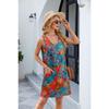 Women's Spring Summer Tropical Print Sleeveless Tank Dress Casual Loose V-Neck Beach Cover Up Dress
