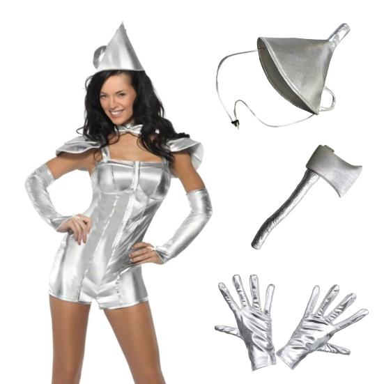 3 ks Halloweenská plechová sada kostýmních doplňků Stříbrný klobouk ve tvaru trychtýře Rukavice a sekera Sada pro dospělé Děti Cosplay Party Maškarní