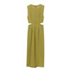 European & American Women's Chic Sleeveless Long Dress with Buckle Detail - Autumn/Winter Collection