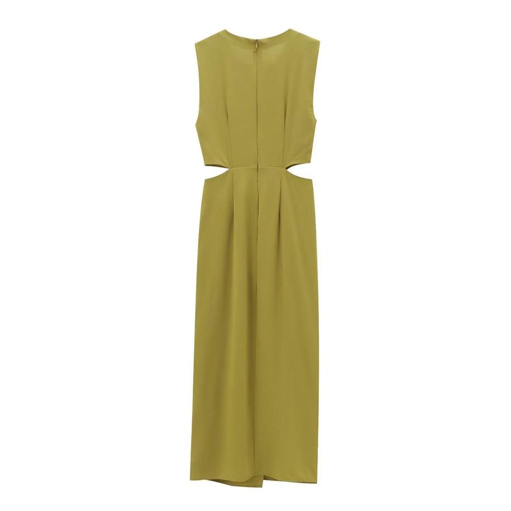European & American Women's Chic Sleeveless Long Dress with Buckle Detail - Autumn/Winter Collection