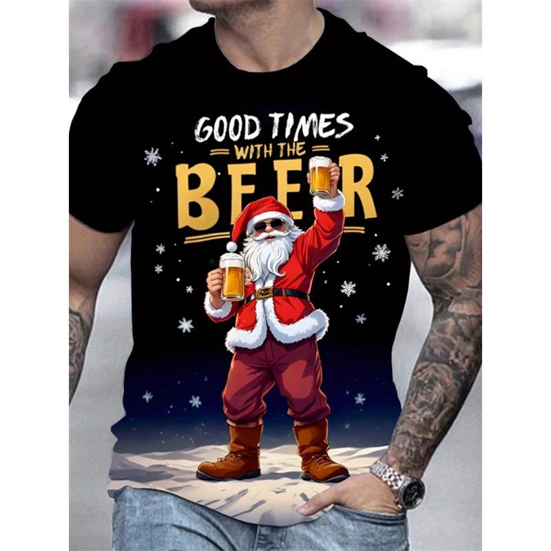 Christmas 3D Santa Claus Print T Shirt for Men Casual Short Sleeve Tee Shirts Fashion O-Neck Top New Year Gift Oversized T-Shirt