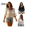 Suéter de Punto Hueco para Mujer, Tops de Ganchillo, Cuello Redondo, Mangas Acampanadas 3/4, Cubierta para el Sol de Verano, Camisa para Superponer, Bohemio
