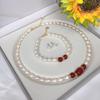 Exquisite Red Agate and Freshwater Pearl Necklace Set for Women: Versatile Three-Piece Jewelry Collection