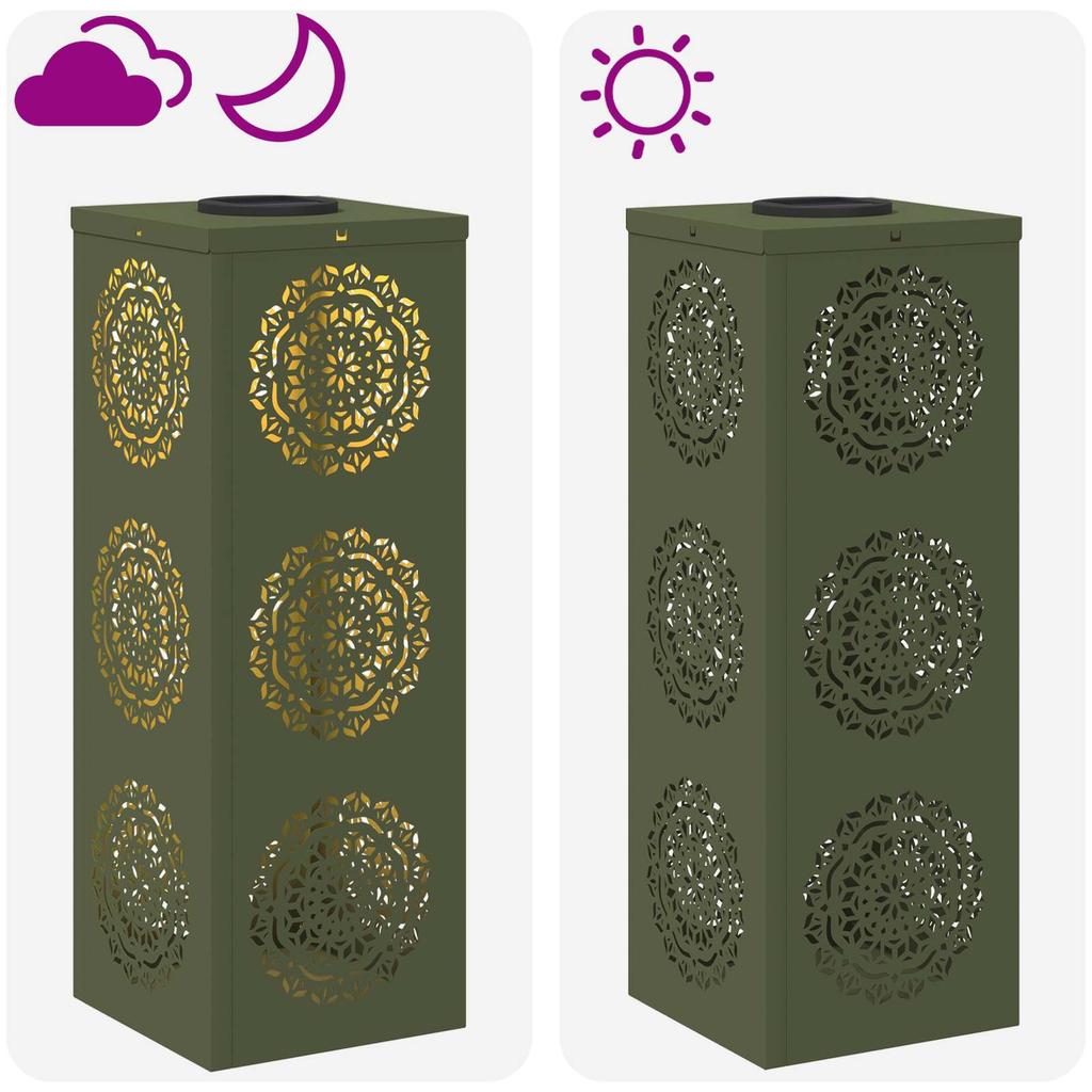 Solar LED Path Light 2 Pcs Olive Green Cold Rolled Steel
