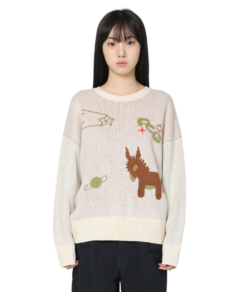 PEACE MAKER Donkey Jacquard Knit Pullover (Ivory)