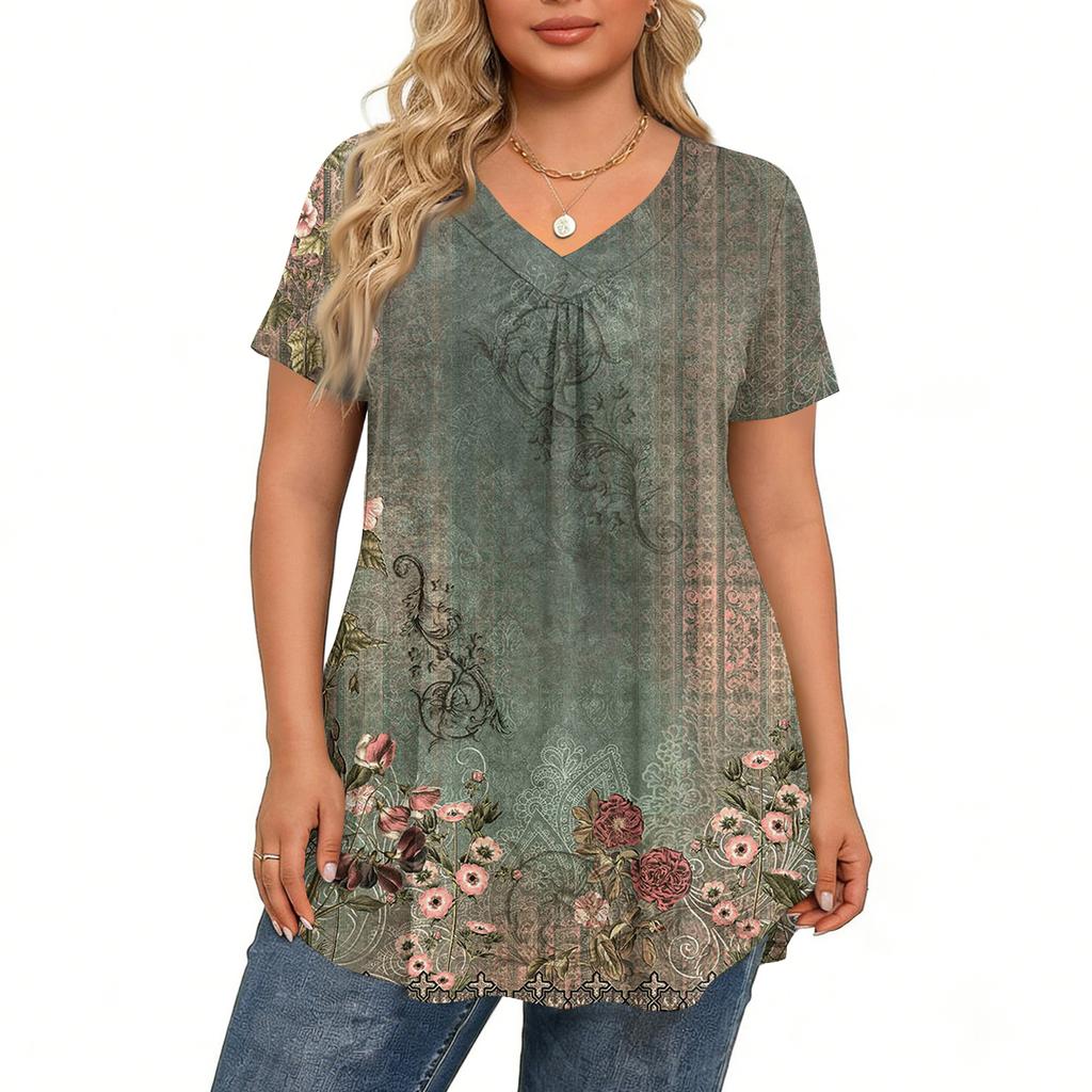 Modische Damen Übergröße Lässige Lockere Kurzarm Elegante V-Ausschnitt Bluse Für die Arbeit