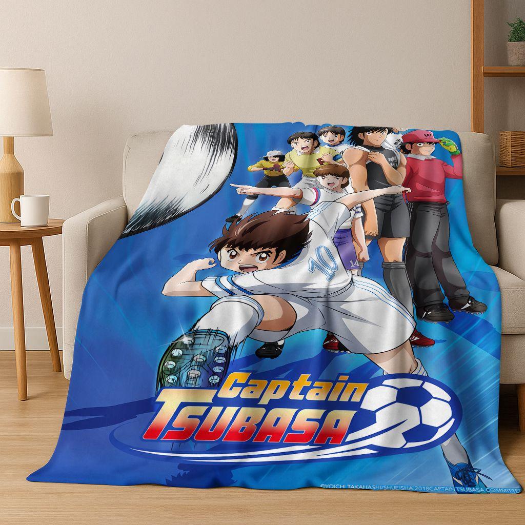 3D Cartoon Captain Ozora Tsubasa Football Anime Flannel Blanket,Warm and Cozy Soft Throw Blanket for Home Bedroom Bed Sofa Cover