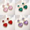 Heart Shape Alloy Earrings With Colorful Crystals For Women Spring Fashion