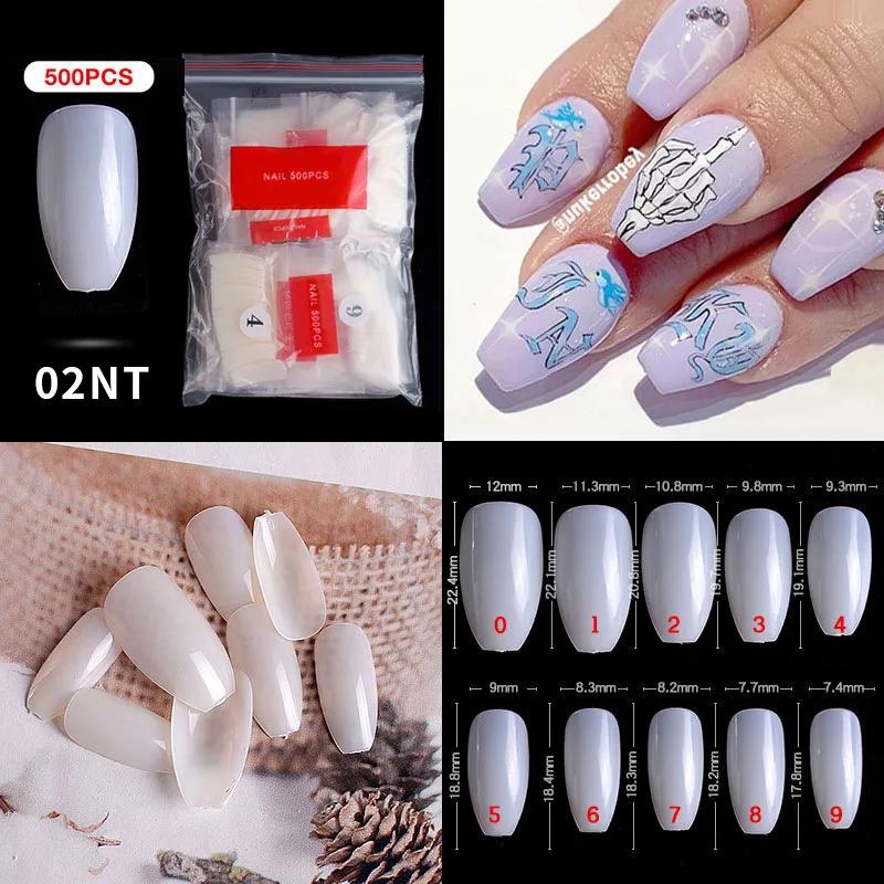 500pcs/bag Coffin False Nail Tips Clear Ballerina Stiletto Rounded Square Acrylic Fake Nails Extension System UV Gel Manicure