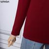 VONDA Women Casual High Neck Long Sleeve Fitted Warm Blouse Tops Undershirts