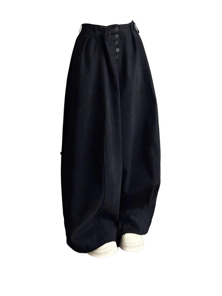 Women's White High-Waisted Curved Wide-Leg Pants, Popular Autumn/Winter Style, Casual Long Fit for Petite Figures.