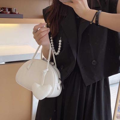 Luxury Soft Leather Shoulder Bag for Women New Heart Tassel Chic Handbags French Versatile Party Crossbody Bags Trend