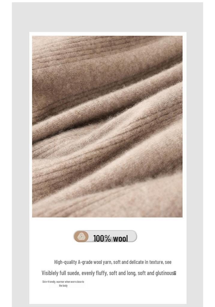 Gentle Style V-neck Pure Wool Knit Dress - Slim Fit Long Sleeve for Autumn & Winter
