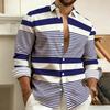 Camicia da uomo a blocchi di colore a righe orizzontali con colletto e maniche lunghe