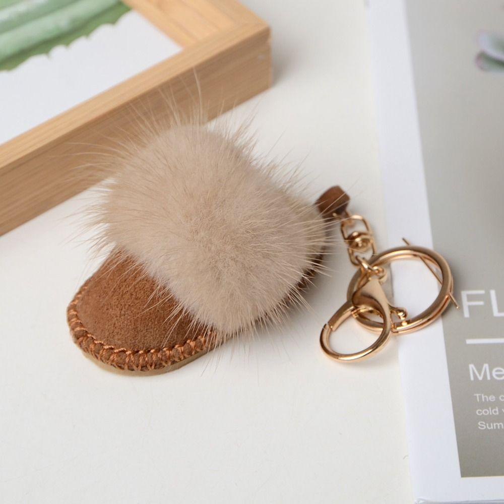 

Cute Mink Hair Doll Pendant Fluffy Car Keyring Fashion Little Boot Keychain Key Decoration