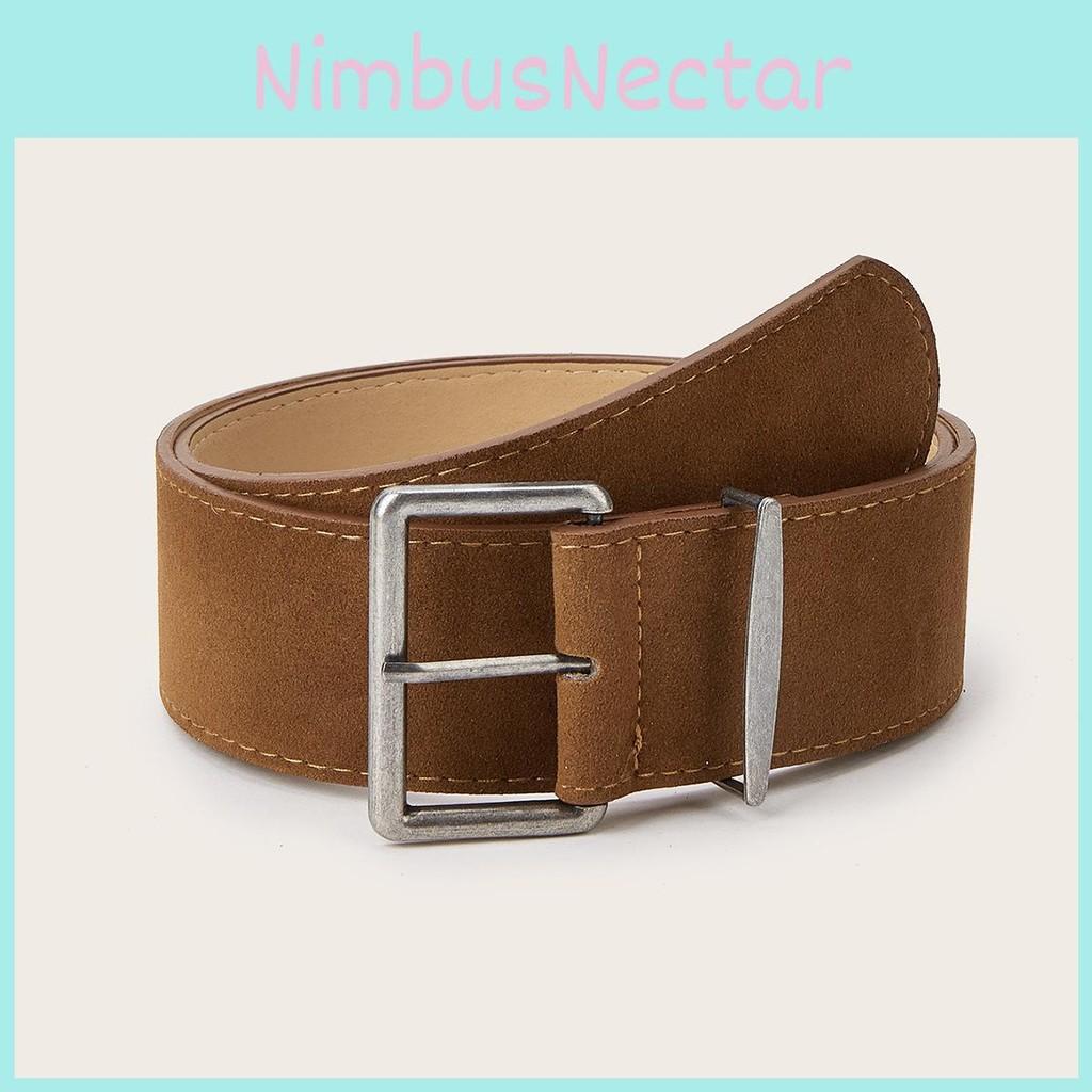 Solid Color Simple Suede Square Buckle Decoration Women Casual Belt Daily For
