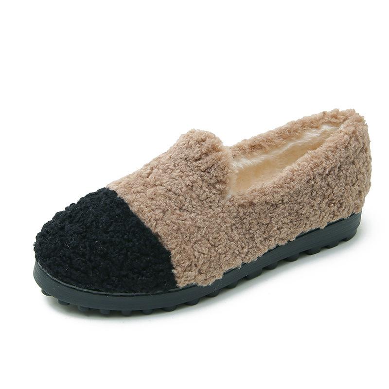 Mocasini de damă la modă, în culori mixte, cu blană de lână crețată, balerini cu blană, pantofi de iarnă de pluș pentru femei, mocasini cu lână cu talpă groasă, mărimi mari 34-43