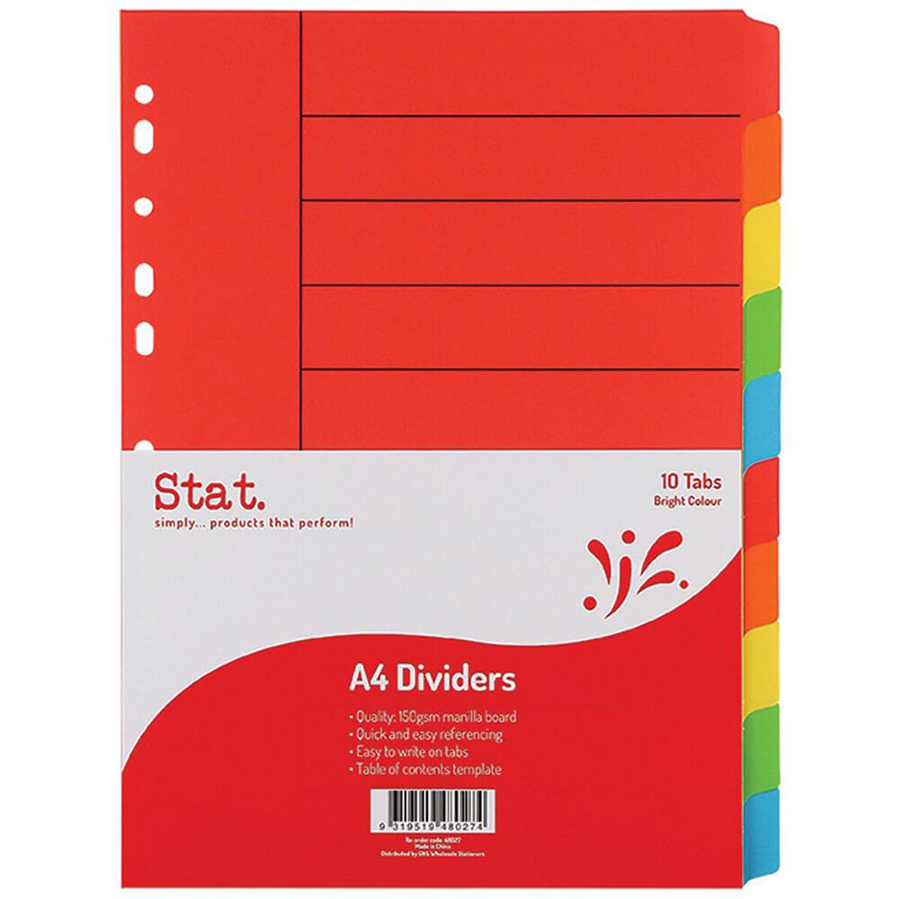 Stat Manilla Dividers A4 (Bright Colours) (10 Tab)