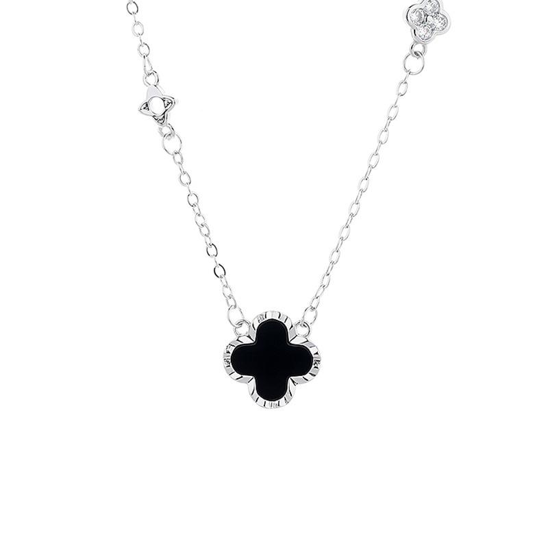 Women Fashion Four Leaf Clover Inlaid Zircon Pendant Clavicle Chain Necklace