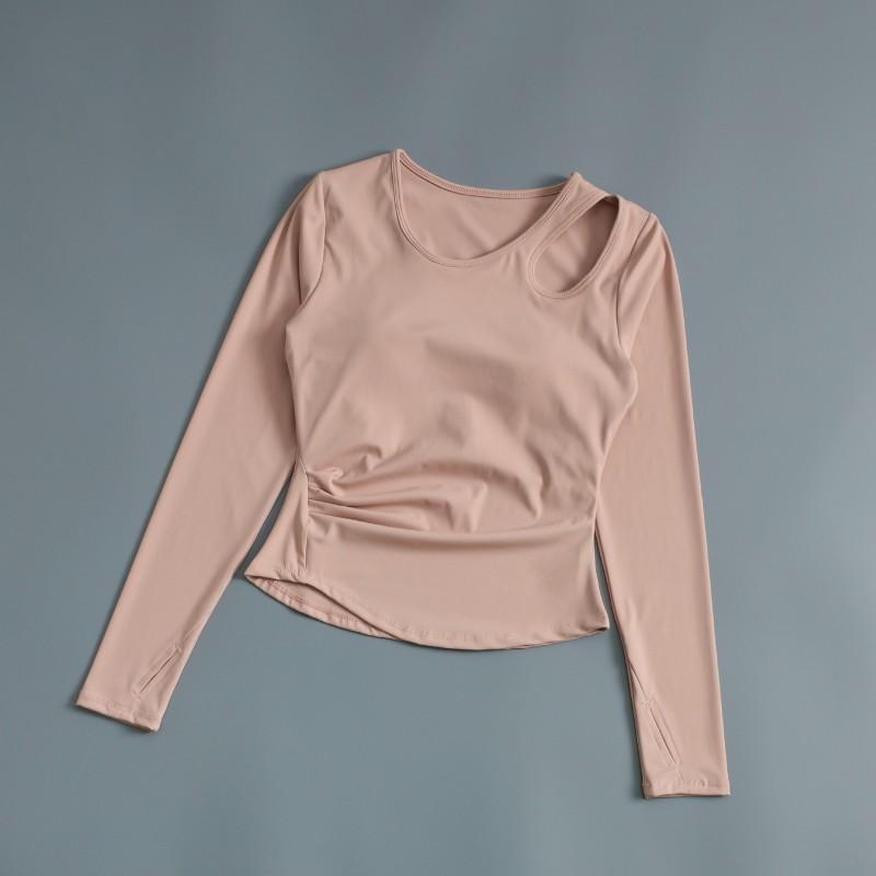 Womens Long Sleeve Yoga Top With Built-in Bra Slim Fit Running Gym Pilates Cycling