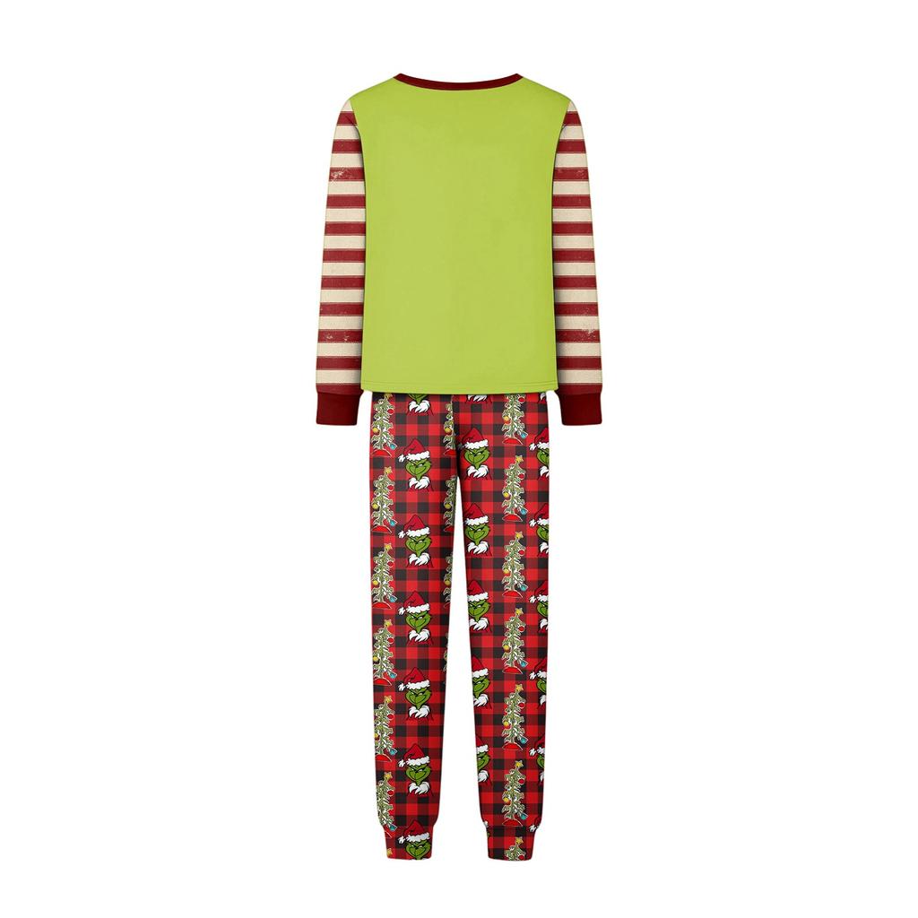 Family Matching Christmas Pajama Set Long Sleeve Neck Top and Pants for Parents and Kids Holiday Sleepwear