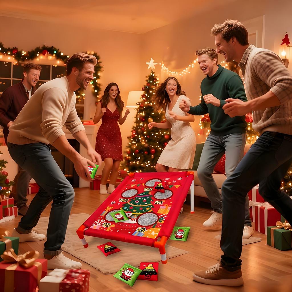 Weihnachten Sitzsäcke Werfen Karnevalsspiele Cornhole Outdoor-Spielzeug für Kinder Hinterhofspiel Sport Rasen-Hofspiele Weihnachtsgeburtstagsgeschenk