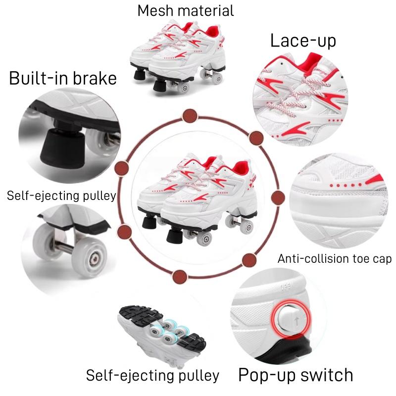 2025 New Dual-purpose Roller Skating Deformation Shoes Double Row Roller Skating Shoes Modified Version Four-wheel Running Shoes