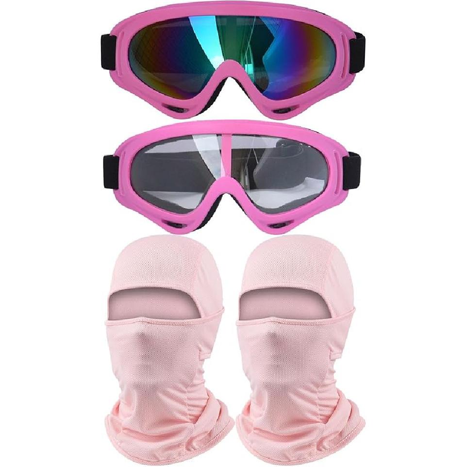 2Pcs Motorcycle Goggles With 2Pcs Balaclavas, Dirt Bike ATV Motocross Riding Racing Ski Goggle Safety Glasses