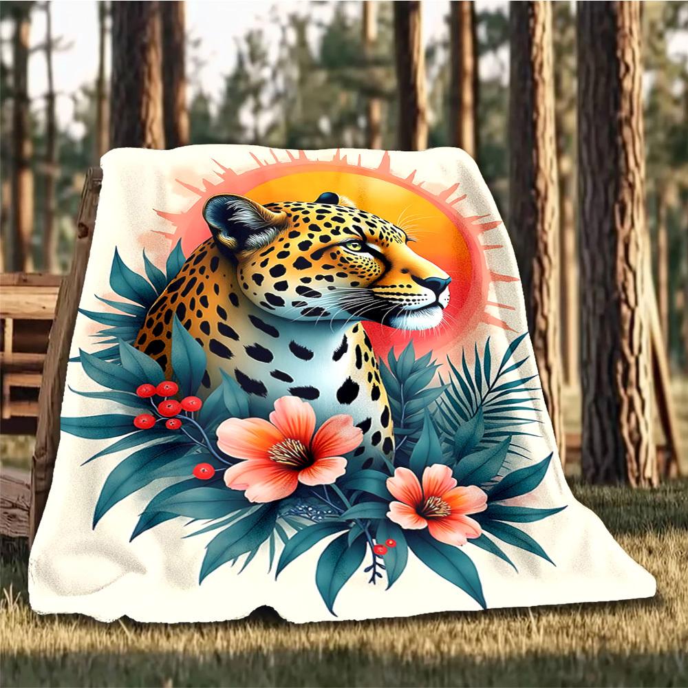 1pc Leopard Print Print Outdoor Blanket, Lightweight Polyester,