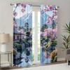 2PCS Sakura Fuji Scenic Sheer Curtains Cherry Blossom Rod Pocket for Living Room Bedroom Office Kitchen Holiday Home