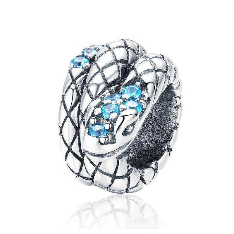 

WOSTU 925 Silver Retro Coiled Snake Workship Charm Hollow Cross Butterfly Silicone Bead Fit Bracelet DIY Gift