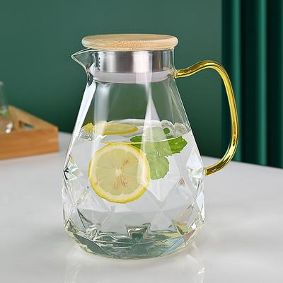 Diamond Cold Water Kettle Household Yellow Hand Large Capacity High Borosilicate Glass Cold Water Kettle Juice Flower Tea Beverage Cold Water Kettle